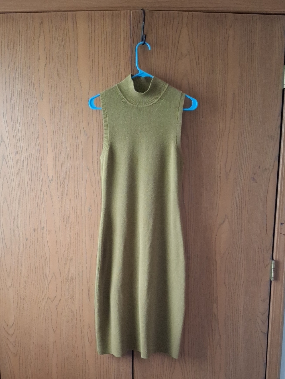 Sleeveless Olive Midi Knit Dress with Mock Neck